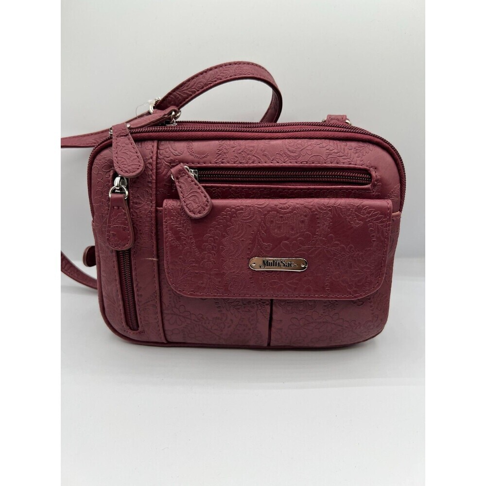 MultiSac Burgundy Floral Embossed Crossbody Bag Organizer Purse NWT